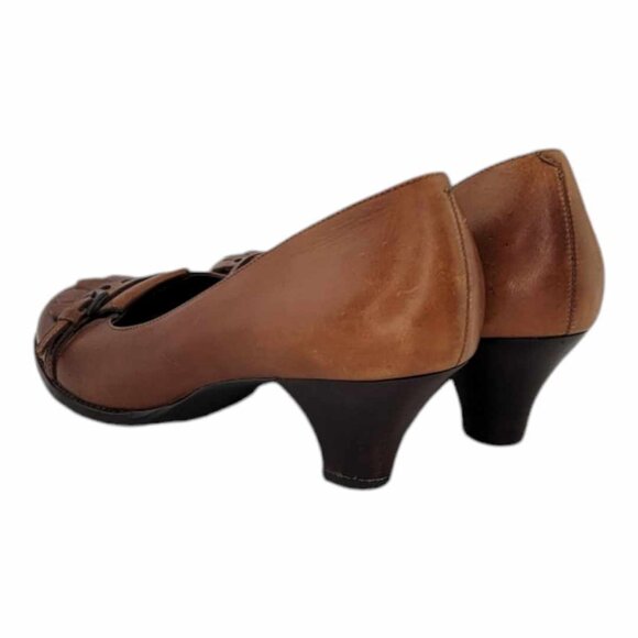 AEROSOLES Stackheel Buckled Loafer Sz 7.5B - Brown LIKE NEW - Picture 8 of 10